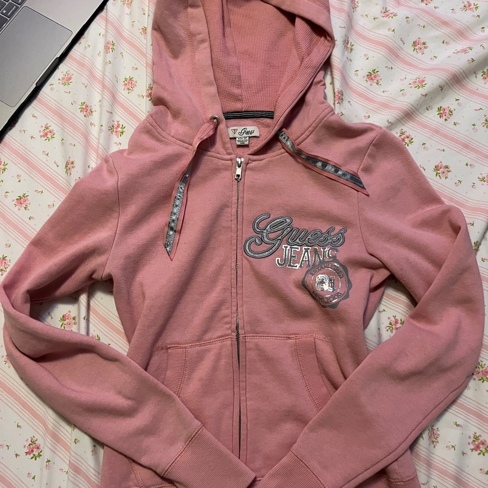 Y2K Guess Light Pink Zip-Up Hoodie